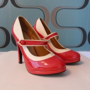 Pin-up girl Mary Jane pumps - Red & Cream